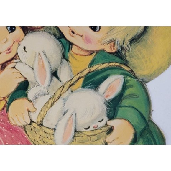 Vintage Easter Die Cut Boy Girl Bunny Rabbit Decoration Spring Ephemera - Picture 7 of 7